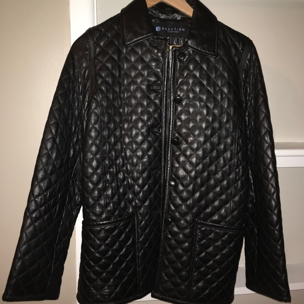 Kenneth Cole Reaction black quilted leather jacket